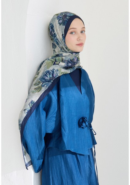 Jasmıne Floş Viskon Şal Indigo