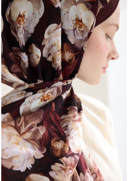 Lotus Floş Viskon Şal Kızıl Kahve