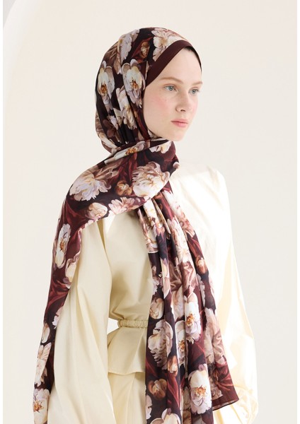 Lotus Floş Viskon Şal Kızıl Kahve modelleri