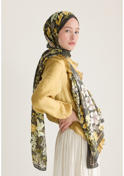 Valentına Floş Viskon Şal Koyu Haki modelleri