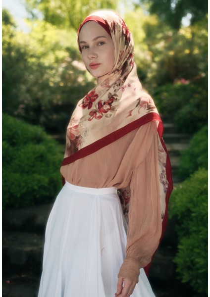 Peony Harmony Floş Viskon Şal Kırmızı