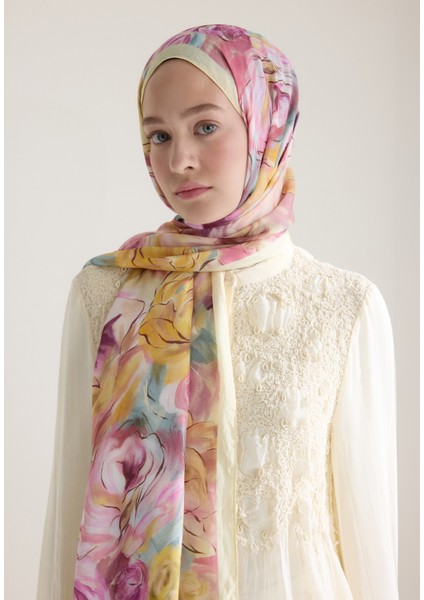 Rose Garden Floş Viskon Şal Pastel Sarı