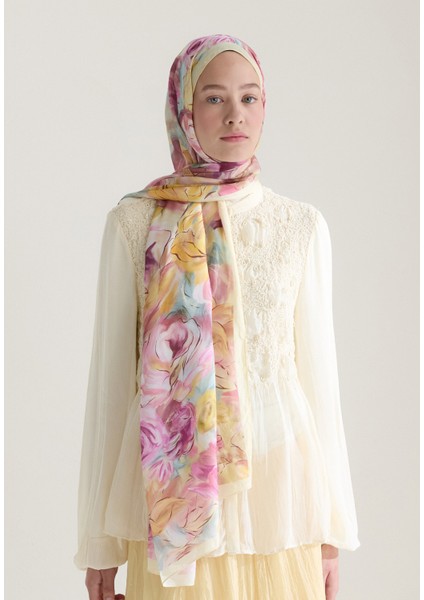 Rose Garden Floş Viskon Şal Pastel Sarı modelleri
