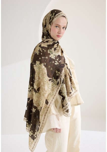 Tıny Plumerıa Floş Viskon Şal Bej