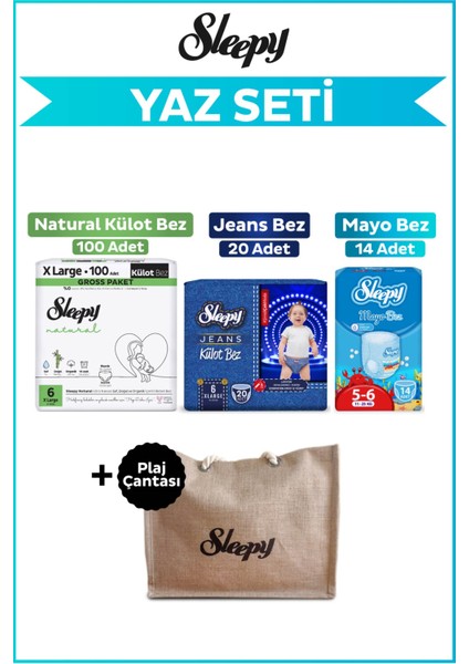 6 Numara Xlarge Natural Gross 100+MAYO Bez 14+Jeans Külot Bez 20+Plaj Çantası