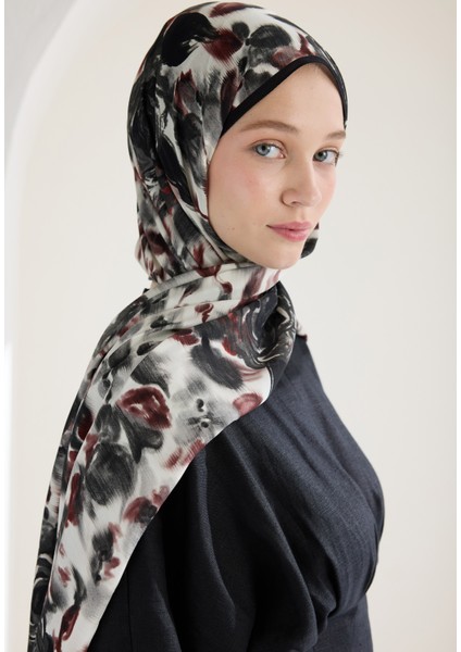 Dark Rose Floş Viskon Şal Siyah