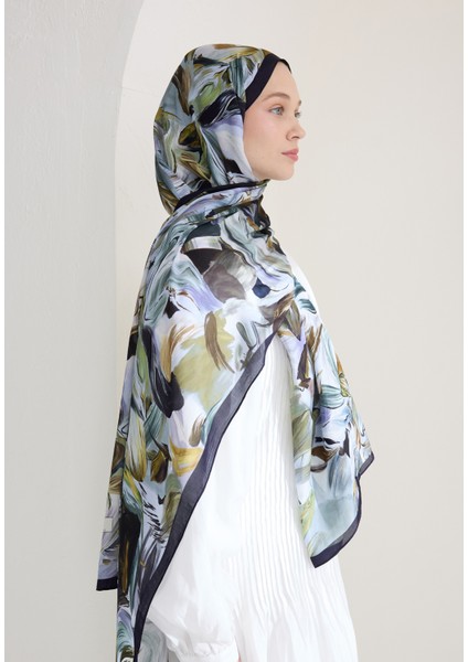 Vanılla Blossom Floş Viskon Şal Lacivert