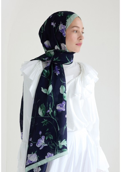 Love Garden Floş Viskon Şal Lacivert