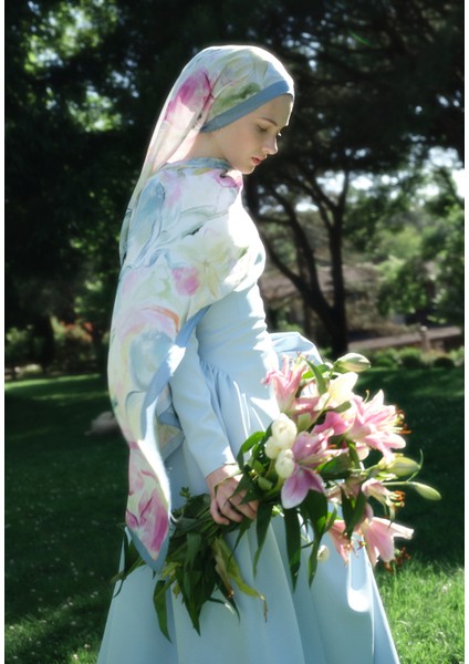 Soft Flora Floş Viskon Şal Mavi