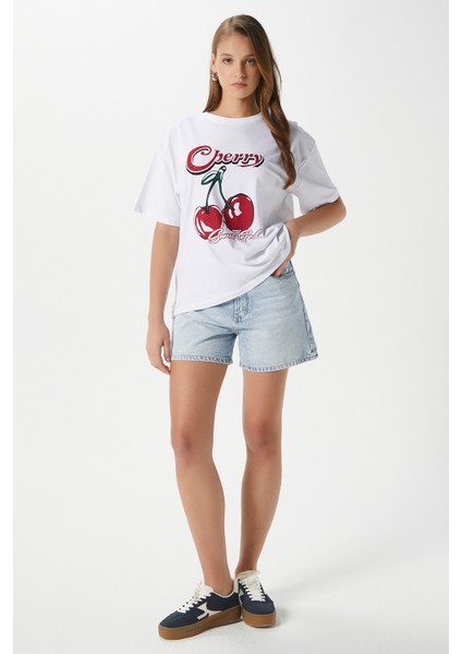 Kadın Redcherry Taşlı Kiraz Desen T-Shirt indirimleri
