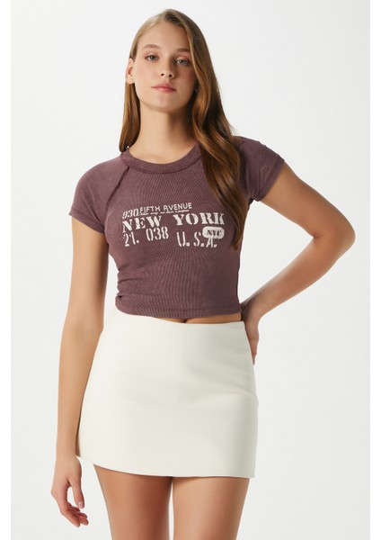 Kadın Fifth Yıkamalı Gülkurusu Crop Top