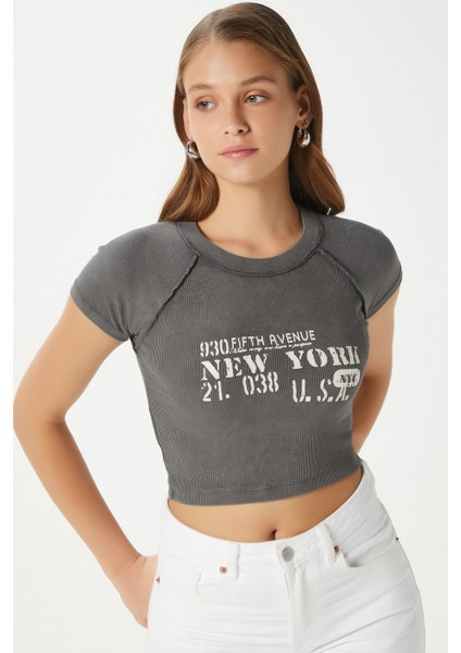 Kadın Fifth Yıkamalı Antrasit Crop Top fiyatları