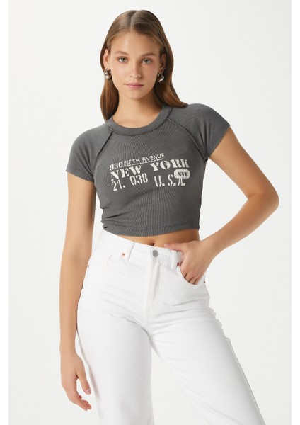 Kadın Fifth Yıkamalı Antrasit Crop Top modelleri