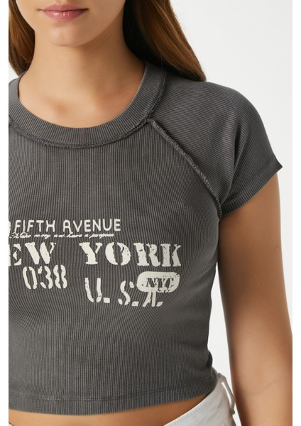 Kadın Fifth Yıkamalı Antrasit Crop Top