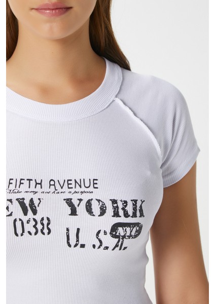 Kadın Fifth Yıkamalı Beyaz Crop Top