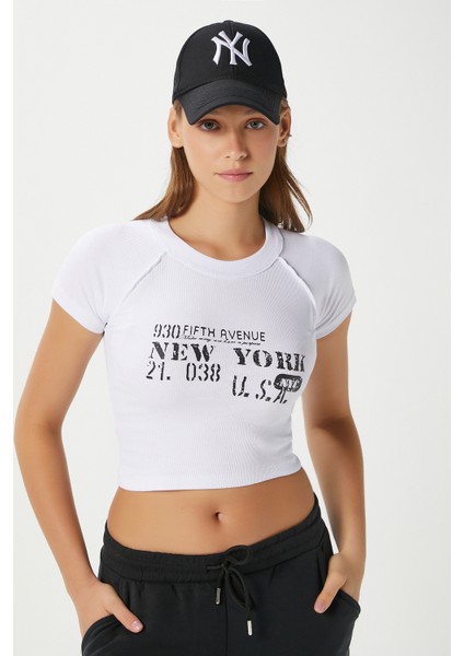 Kadın Fifth Yıkamalı Beyaz Crop Top
