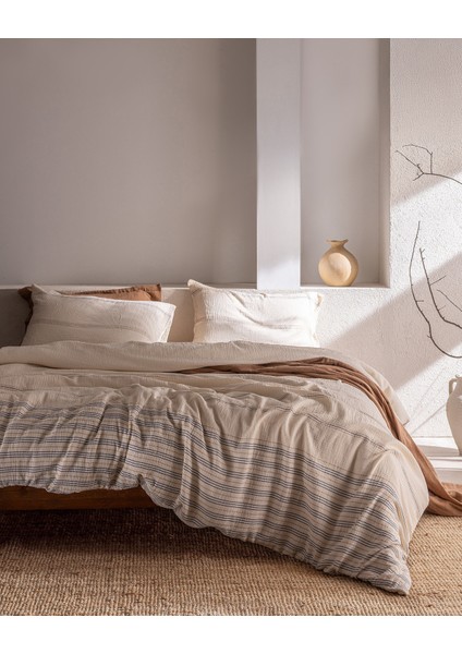 Breville Çift Kişilik Müslin Ipliği Boyalı Lastikli Nevresim Takımı - Ekru/bej