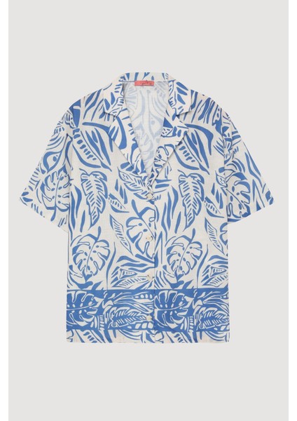 Oversize Kısa Kollu Gömlek Mavi