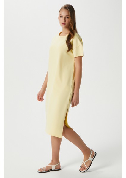 Kadın Alissa Yırtmaçlı Sarı Penye Elbise 15171