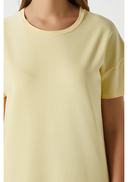 Kadın Alissa Yırtmaçlı Sarı Penye Elbise 15171 modelleri