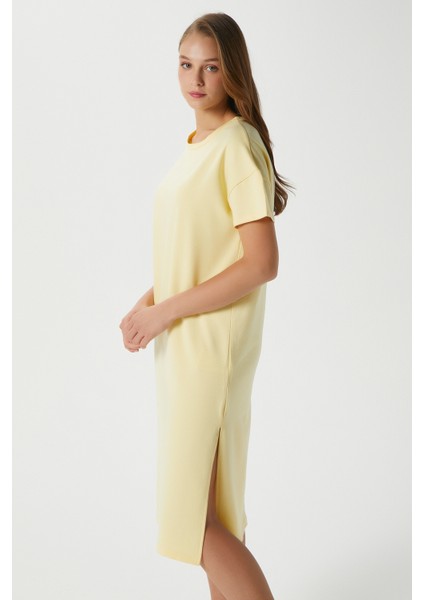 Kadın Alissa Yırtmaçlı Sarı Penye Elbise 15171 fırsatları