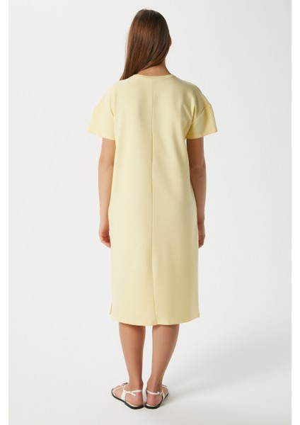 Kadın Alissa Yırtmaçlı Sarı Penye Elbise 15171