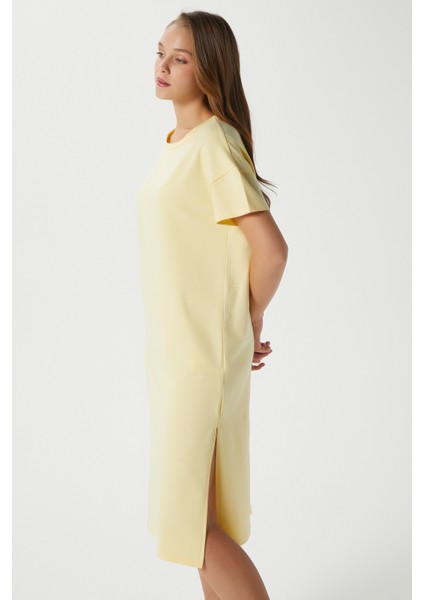 Kadın Alissa Yırtmaçlı Sarı Penye Elbise 15171