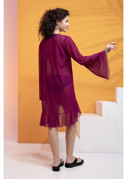 Likralı Tülden Volanlı Kimono Kaftan modelleri