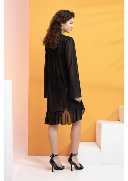 Likralı Tülden Volanlı Kimono Kaftan modelleri