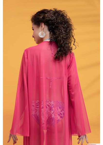 Likralı Tülden Volanlı Kimono Kaftan fiyatları