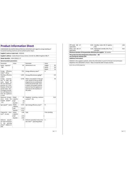 H3W 292DE/1-17 9 kg NFC Bağlantılı 1200 Devir Çamaşır Makinesi indirimleri