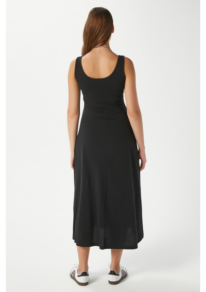 Kadın Nancy Kolsuz Siyah Midi Penye Elbise 5376 fırsatları