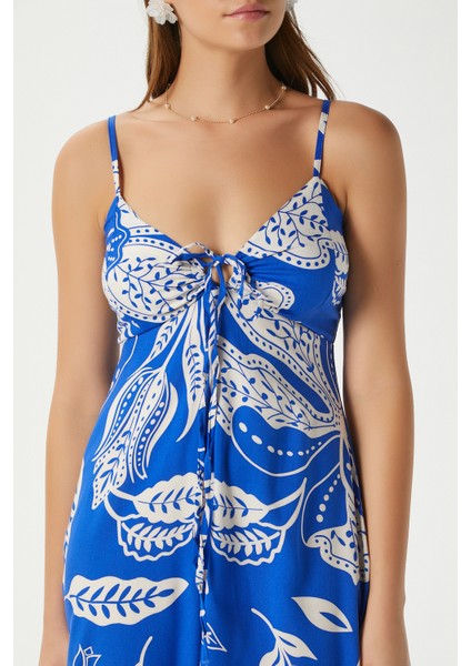 Kadın Greta Mavi Ekru Askılı Viskon Uzun Elbise modelleri