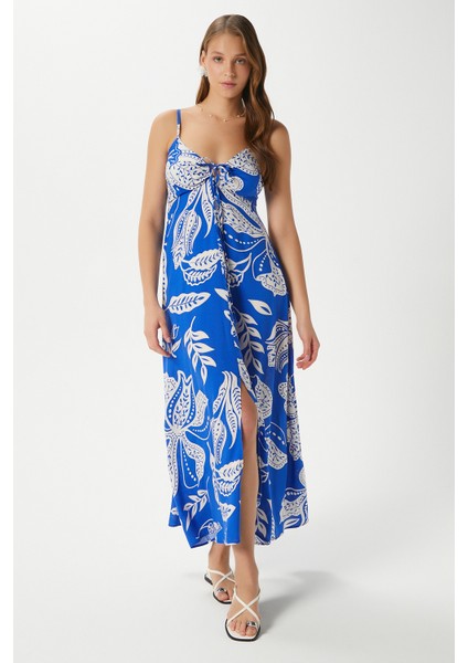 Kadın Greta Mavi Ekru Askılı Viskon Uzun Elbise indirimleri