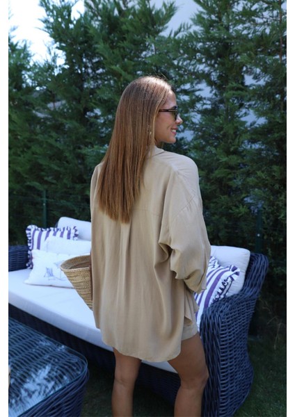Camel Cep Detay Oversize Gömlek fiyatları