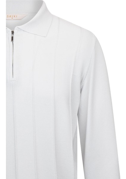 Gri Regular Fit Fermuarlı Polo Yaka Rayon Triko Kazak modelleri