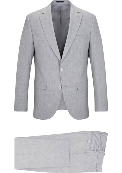 Gri Slim Fit Mono Yaka Klasik Takım Elbise