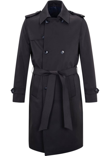 Lacivert Slim Fit Bebe Yaka Pamuklu Pardösü