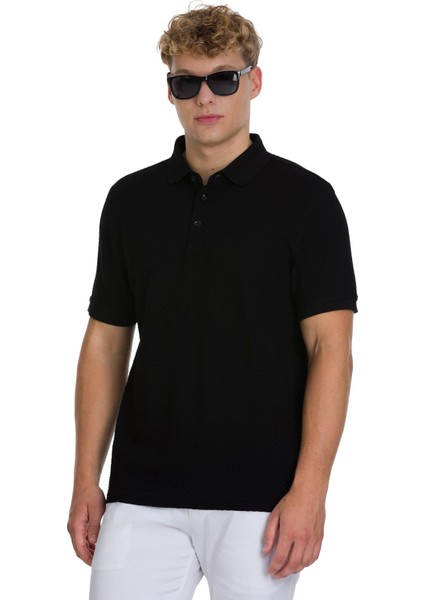 Siyah Regular Fit 100% Pamuk Polo Yaka Merserize Tişört