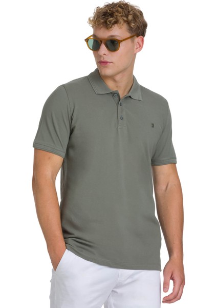Zeytin Yeşili Regular Fit 100% Pamuklu Polo Yaka Tişört