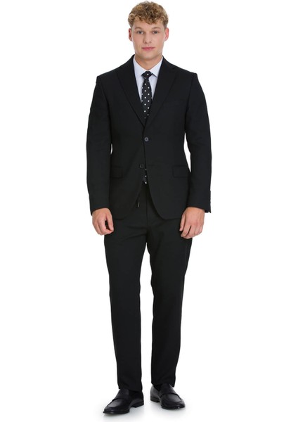 Siyah Slim Fit Mono Yaka Klasik Takım Elbise
