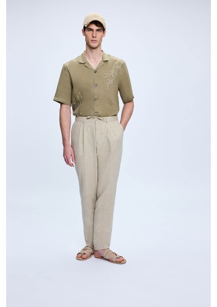 Gri Regular Fit Yandan Cep Keten Pantolon modelleri