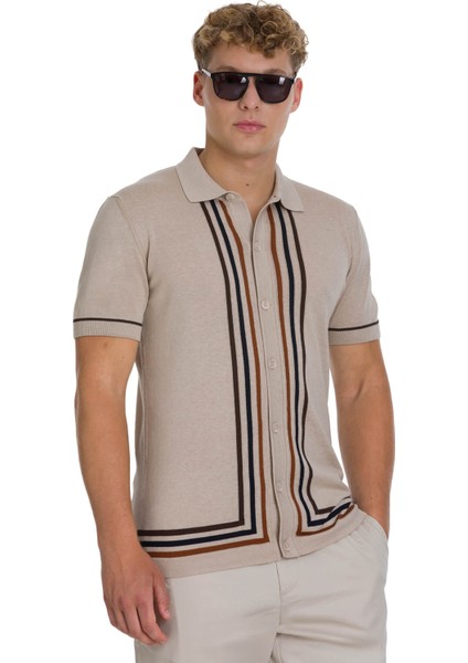 Ekru Regular Fit Polo Yaka Pamuklu Tişört