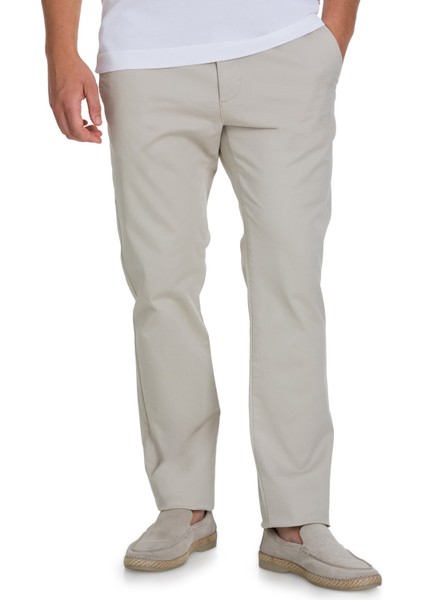 Bej Regular Fit Yandan Cepli Kanvas Pantolon