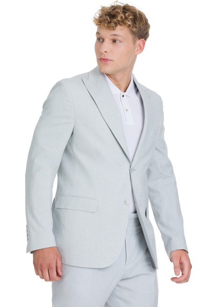 Mavi Slim Fit Sivri Yaka Keten Takım Elbise modelleri