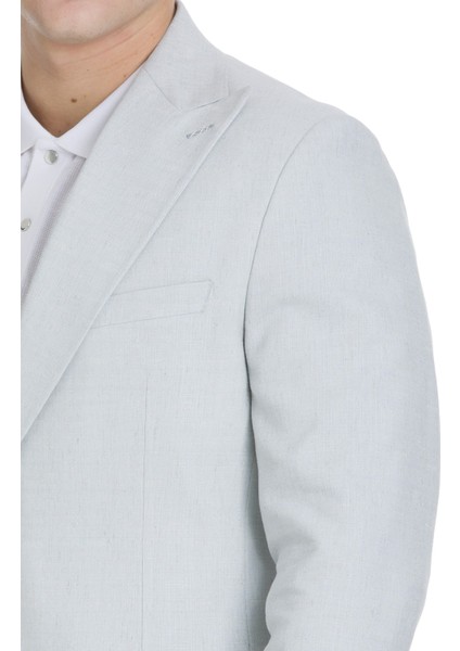 Mavi Slim Fit Sivri Yaka Keten Takım Elbise indirimleri