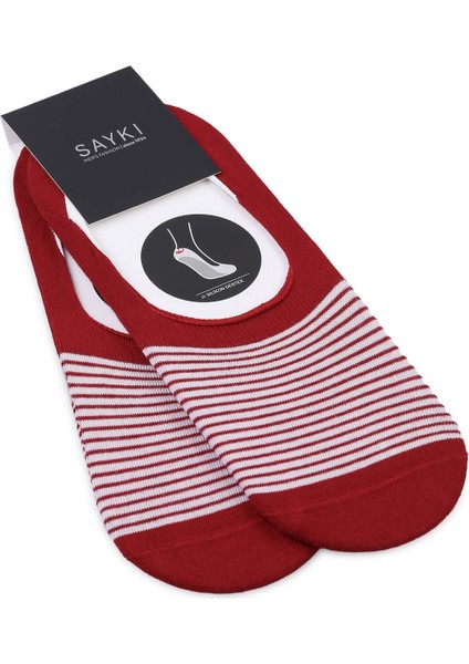 Kırmızı Desenli Pamuklu Ikili Babet Çorap