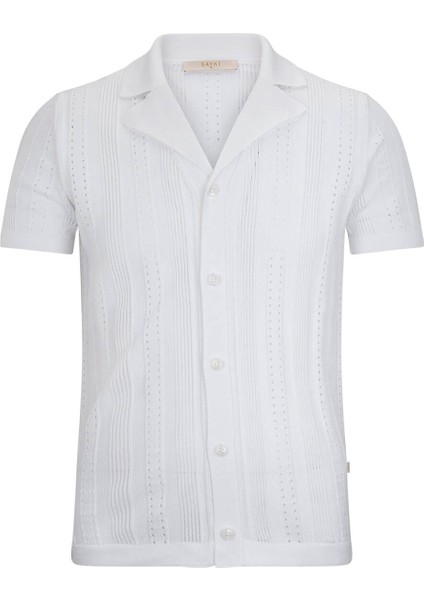 Beyaz Regular Fit Apaş Yaka Gömlek Tişört