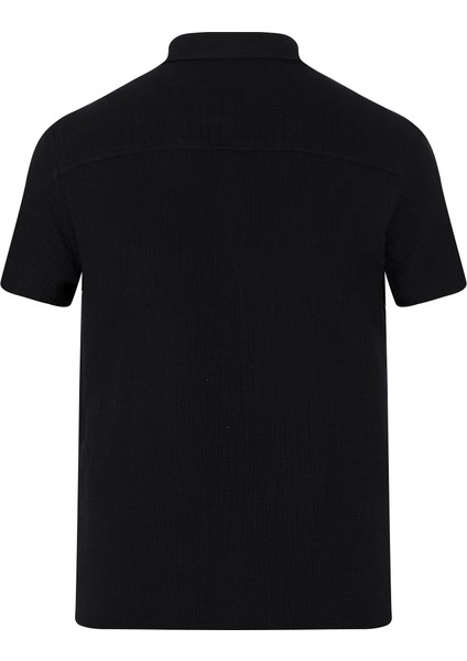 Siyah Comfort Fit 100% Pamuk Gizli Düğmeli Yaka Kısa Kollu Gömlek modelleri