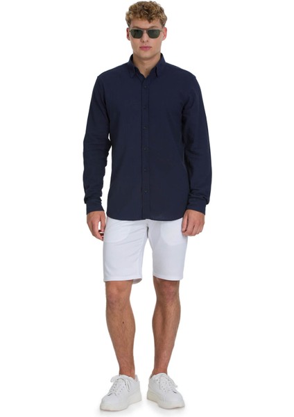 Lacivert Comfort Fit 100% Pamuk Gizli Düğmeli Yaka Uzun Kollu Pamuklu Gömlek fiyatları